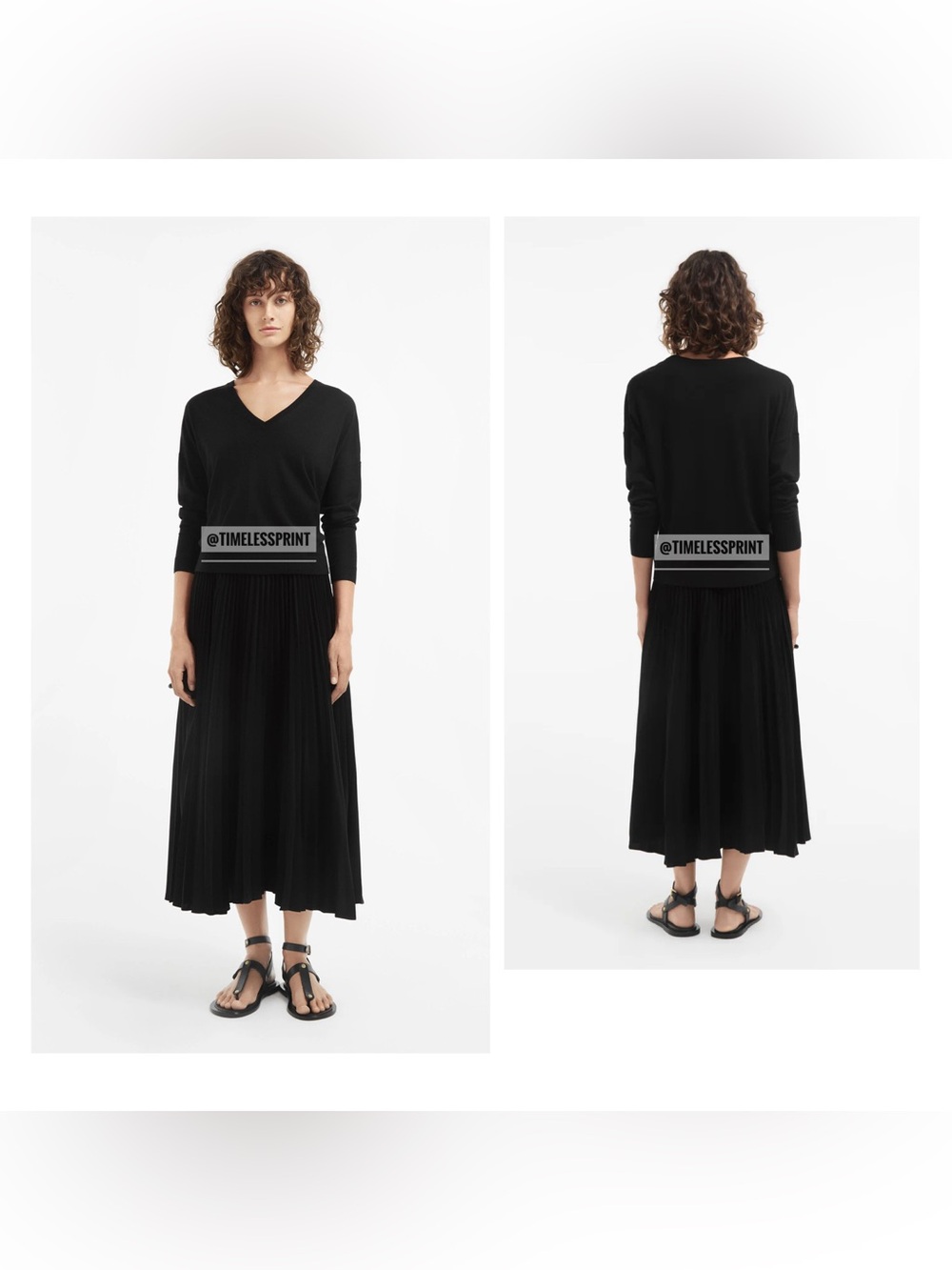CO Black Pleated Elastic Waist Skirt in Stretch Crepe